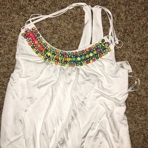White versona tank with neon beading